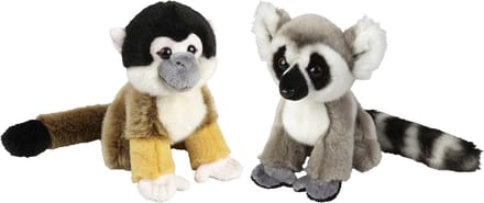Ravensden - Apen serie pluche knuffels - 2x stuks - Ringstaart Maki en Squirrel Aapje - 18 cm
