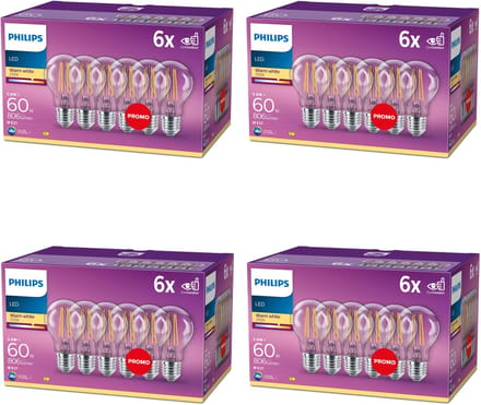 Philips Voordeelverpakking - E27 - LED Standaard lamp - Helder - 60W - Niet Dimbaar - Warmwit Licht - Set van 24 Stuks
