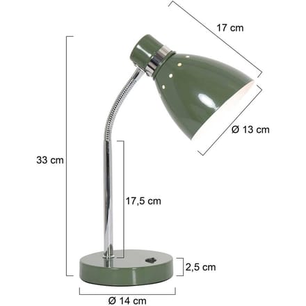 Tafellamp Spring 3391G Groen E27 fitting - Stoer, Kantelbaar, van Kunststof en Metaal - Steinhauer