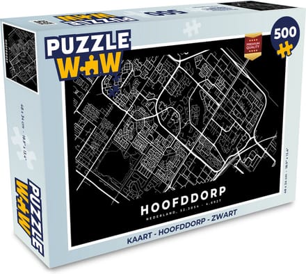 Puzzel Kaart - Hoofddorp - Zwart - Legpuzzel - Puzzel 500 stukjes