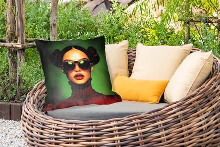 Sierkussen Buiten - Vrouw - Groen - Bril - Aesthetic - Modern - 60x60 cm - Weerbestendig