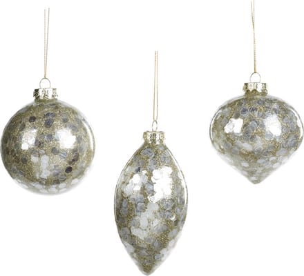 Goodwill Kerstbal Glas Wit-Goud 8 cm Voordeelaanbod Ass. per 3 stuks