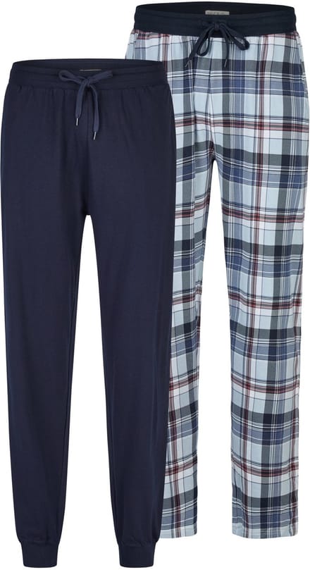 Phil & Co Heren Lange Pyjamabroeken 2-Pack Blauw Geruit/Donkerblauw - Maat L