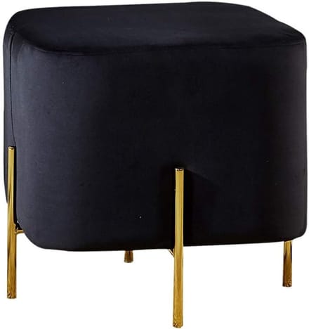 Moderne poef - Gestoffeerde kruk - Extra zitplaats - Gouden poten - 45x43cm - Zwart