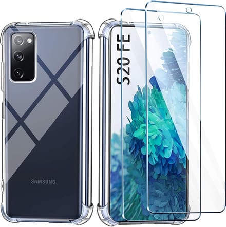 Anti-Shock silicone hoesje met 2 Pack Tempered glas Screen Protector Geschikt voor: Samsung Galaxy S20 FE