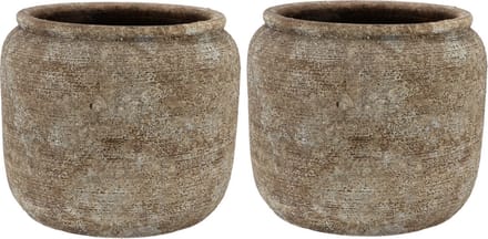 DK Design Bloempot kruik model Batu - 2x - zandkleur - D18 x H16 cm - rustiek