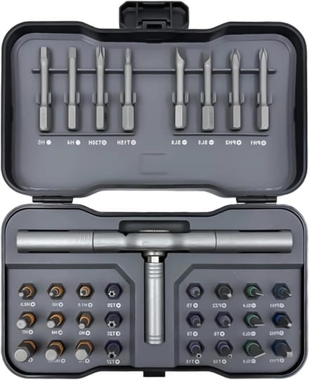 Magnetische Schroevendraaier - Ratelschroevendraaierset - Alledaagse Reparaties - 32-in-1 Set - Compact Ontwerp - Grijs
