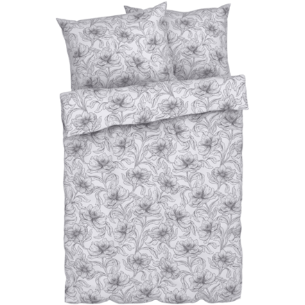 LIVARNO HOME Renforcé dekbedovertrek 200 x 200 cm (Bloemen/wit/grijs)
