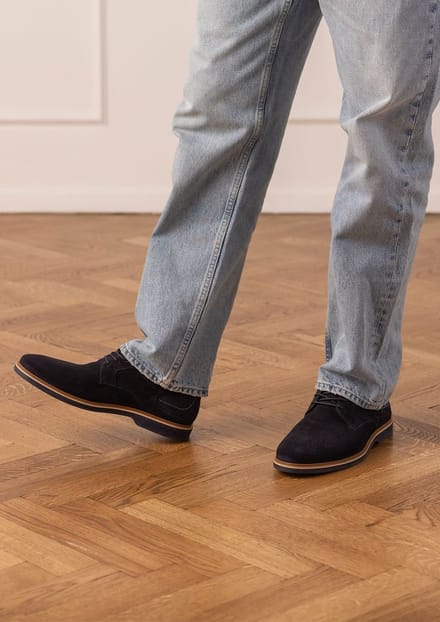 No Stress - Heren - Donkerblauwe suède veterschoenen - Maat 40