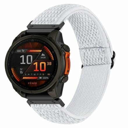 By Qubix - Geschikt voor Garmin bandje - 20mm Quickfit - Elastische Solo Loop nylon bandje - Wit - Geschikt voor Garmin Instinct E - 40mm