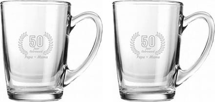 Gegraveerde set Theeglazen 32cl Papa + Mama 50 jaar getrouwd
