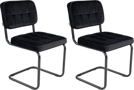 KICK® IVY Eetkamerstoelen – Set van 2 – Velvet – Buisframe – Zwart