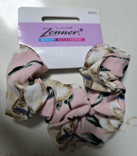 Zenner Scrunchie - ecru roze bloemen print - polyester - soepele froezel - medium