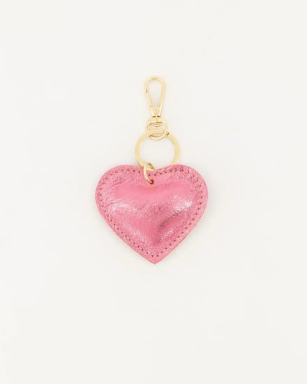 sleutelhanger -roze -hartje -leer - metallic- Moederdag
