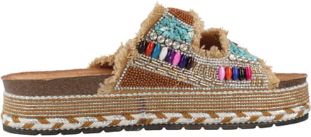 La Strada Platform Slipper Camel Textiel - Damesschoenen - Maat - 41