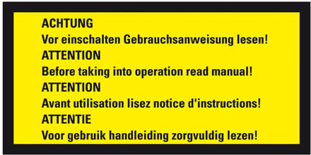 Handleiding lezen voor gebruik sticker, 4 talen 150 x 75 mm