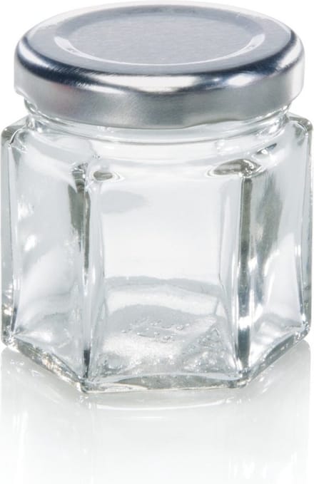 Leifheit jampot - zeshoekig - 47 ml - glas - zilveren deksel
