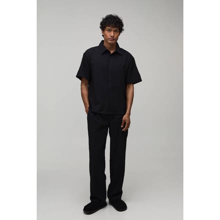 Gestreepte Seersucker Oversized Shirt & Relaxed Broek Set | Black | Size Medium