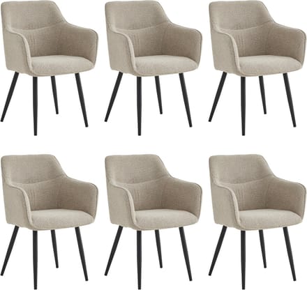 Colenis® - City Eetkamerstoel - Set Van 6 - Beige - Bouclé Stof - Industrieel