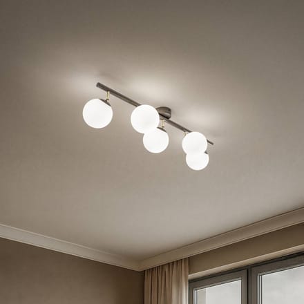 Domiluce Plafondlamp Drum, koffie, glas, lengte 80 cm, 5-lamps, G9
