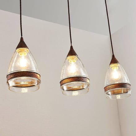 Lindby - hanglamp - 3lichts - Metaal, glas - H: 25.8 cm - E27 - roestbruin, helder