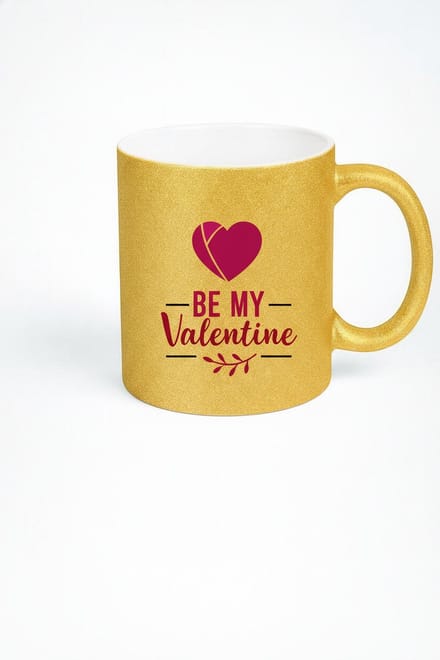 Gouden Glitter Mok 'Be My Valentine' - Romantisch Valentijn Cadeau