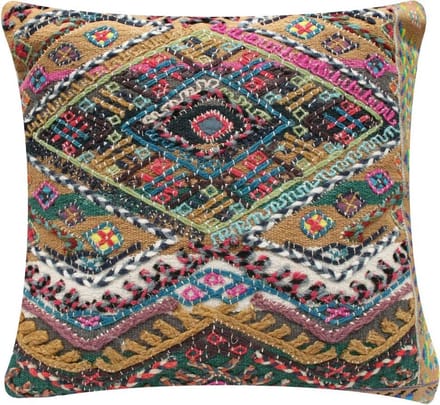 Rocaflor kussen wol katoen ethnic ruit multikleuren 50x50 cm