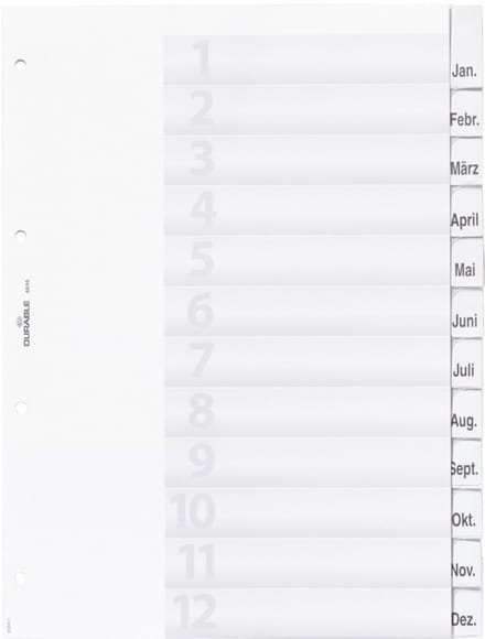 6810 - Numeric tab index - Transparent - Portrait - A4 - 225 mm - 297 mm