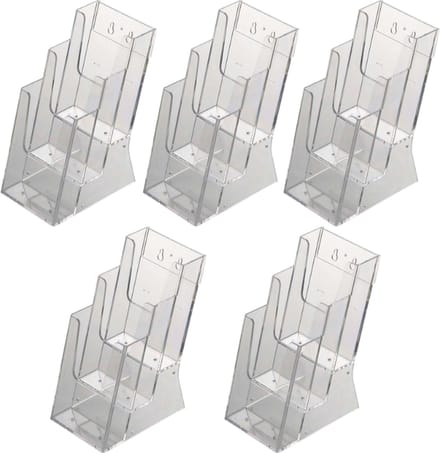 5  Pack | Folderbakje | Folderhouder | Folderdisplay | 3-vaks Tafelmodel | Helder acryl 3mm | Din Lang (9,9 x 21cm)