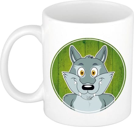 Wolf mok - wit - keramiek - 300 ml - kinder beker wolf