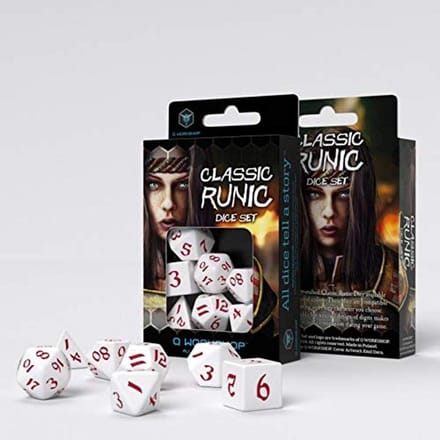 Zeven Klassieke Runen Dobbelstenen Set Wit Rood