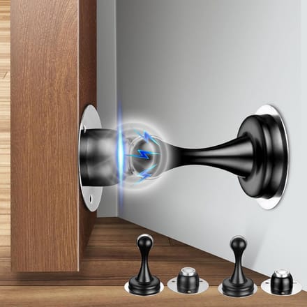 Moderne Zwarte Magnetische Deurstoppers - 2 Stuks, Onderdeurmontage, Antibotsing