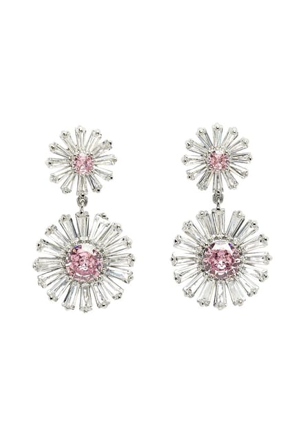 AVANT-GARDE PARIS Diva Collection Oorbellen - Double Daisy Drop - 1 paar - Wit met rhodium plating en post en back sluiting