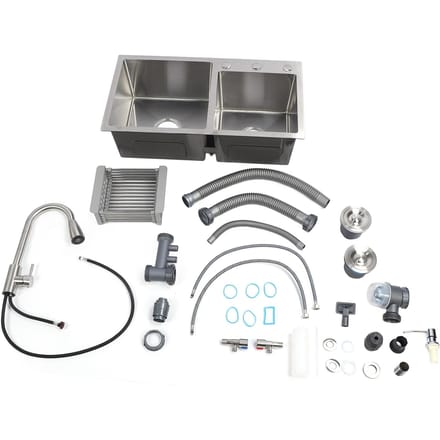 Kit Évier de Cuisine Encastrable Acier Inoxydable 304 Robinet Extractible Évier Double Bac 3 Trous avec Bonde gray