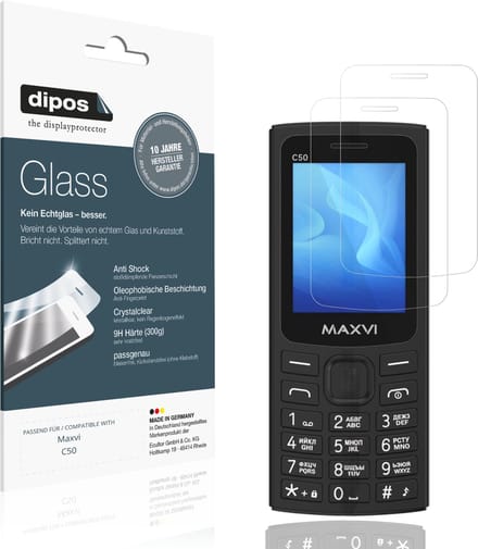 dipos – 2x Pantserfolie geschikt voor Maxvi C50 | 9H Screenprotector