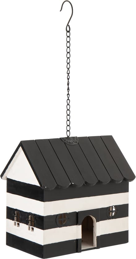 J-Line vogelhuisje Gestreept - hout- zwart/wit - large