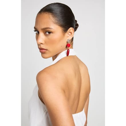 boohoo Dames Rode Statement Oorbellen Met Steen | Rood