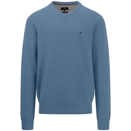 Fynch-Hatton Trui V-Neck Cotton Texture Knit Cloud Blue / male