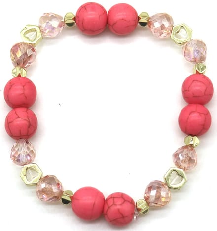 Armband Dames - Kralen - Roze - Goudkleurig - Elastisch