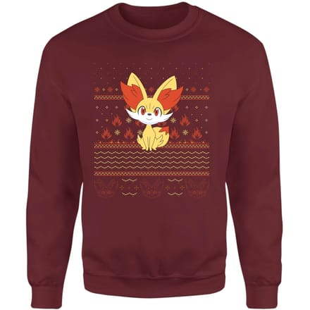 Pokemon Fennekin Christmas Christmas Jumper - Burgundy - M