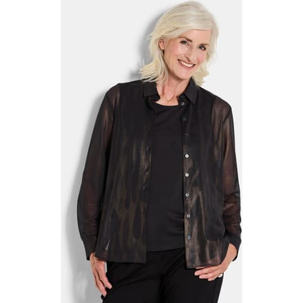 Blouse van semi-transparant mesh - zwart / gedess. - Gr. 21 van Goldner Fashion