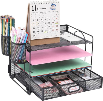 Desktop Organizer met 4 Laden - Multifunctionele Bureaubenodigdheden Organisator (Zwart)