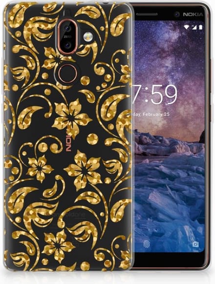 Nokia 7 Plus TPU Case Gouden Bloemen