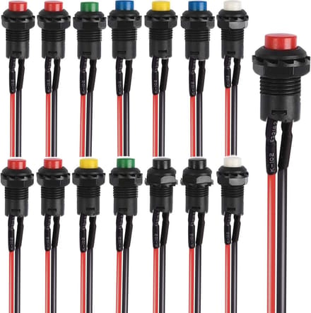 14pcs Mini Momentary Push Button Switches - 12mm Waterproof ON-OFF Switches in 6 Colors
