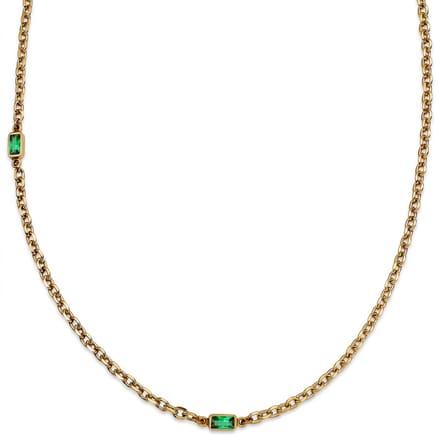 Prism | Vergulde ketting met smaragdgroene stenen van kristalglas en 2 schakels