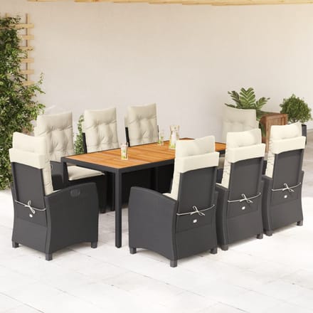 vidaXL - 9-delige - Tuinset - poly - rattan - zwart