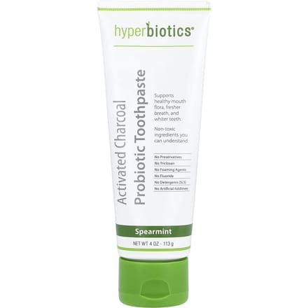 Hyperbiotics, Activated Charcoal Probiotic Toothpaste, Spearmint, 4 oz (113 g) white