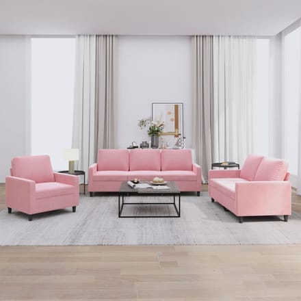 vidaXL - 3-delige - Loungeset - met - kussens - fluweel - roze