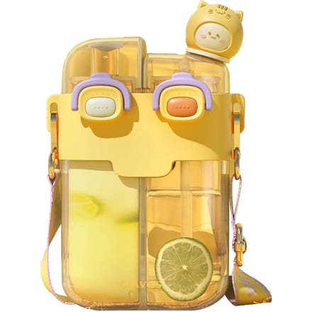 Bouteille d'eau Kawaii Mode Plastique Bouteille d'eau à double boisson avec paille Sangle réglable pour Vitality 780ml