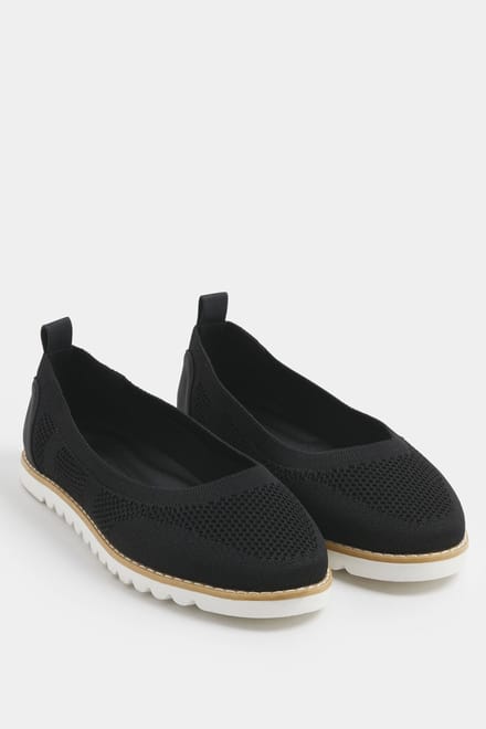 Yours Zwarte Gebreide Slipon Ballerina's In Extra Brede Eeepasvormsize 37EEE